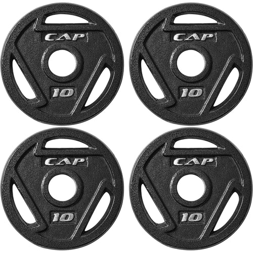 10 lb Cast Iron Weight Plates 4-Pack by CAPHAUS, 2-Inch Grip Plates for Compatible Bars, Home Gym Strength Training and Resistance Workouts