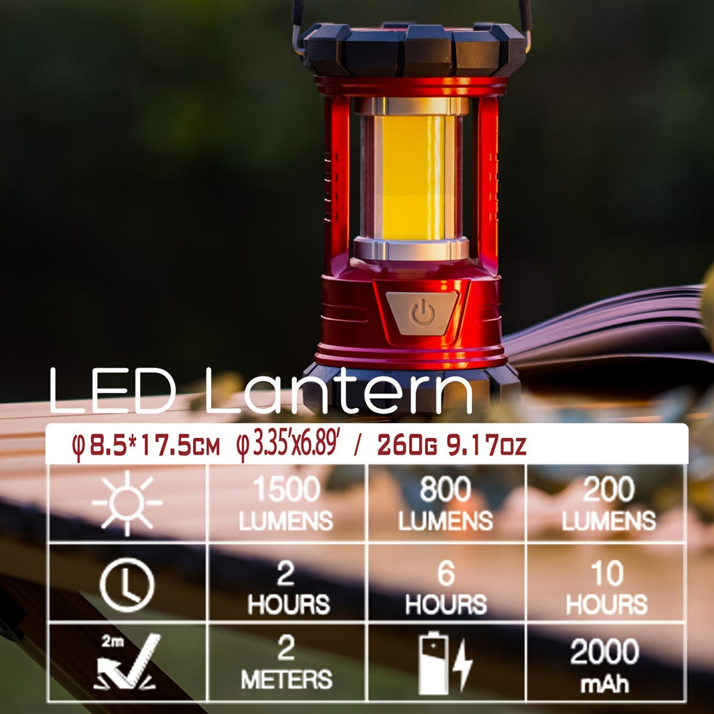 3-Mode Rechargeable Camping Lanterns 2-Pack with Phone Charging, LED Portable Lights with Listed 1500LM Output for Campsites and Power Outages