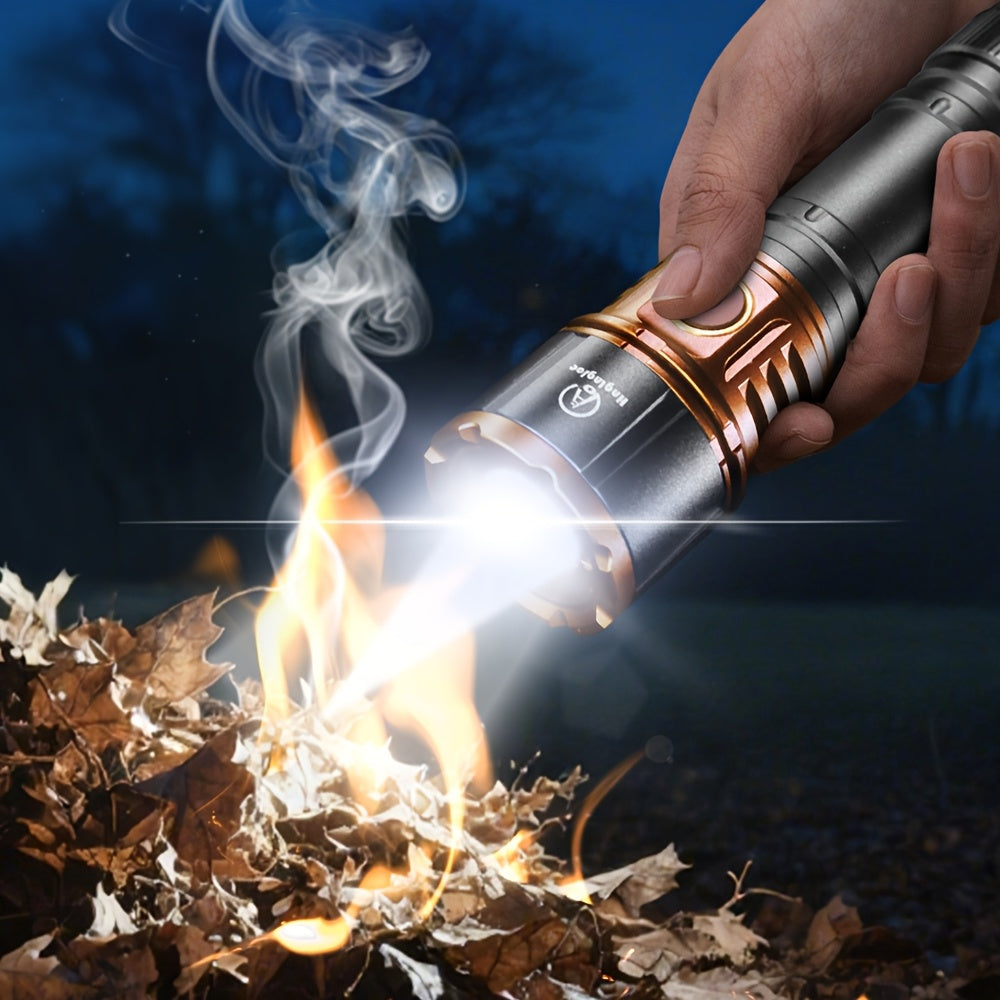 Aluminum Alloy Flashlight with Built-In Fresnel Lens and Listed 21700 Lithium Battery, Handheld Outdoor Light for Nighttime Outings and Home Backup
