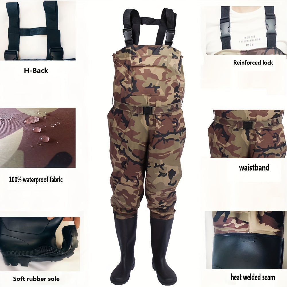 Camo Fishing Chest Waders for Men and Women, Lightweight 3-Ply Nylon Bootfoot Wading Gear with Adjustable Suspenders for Hunting and Farm Work