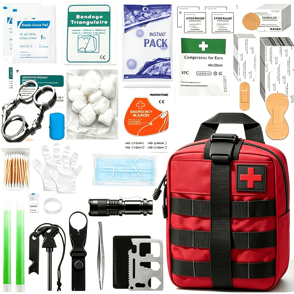 255-Piece Survival First Aid Kit with MOLLE-Compatible Bag and Emergency Tent, Outdoor Preparedness Gear for Hiking and Earthquake Planning
