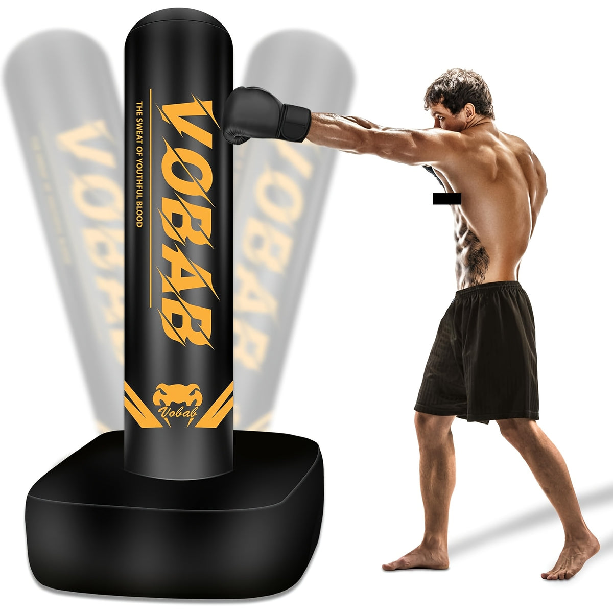 Boxing Punching Bag with Stand, 70-Inch Freestanding Black and Yellow Training Bag for Adult Home Gym MMA, Muay Thai and Karate Practice