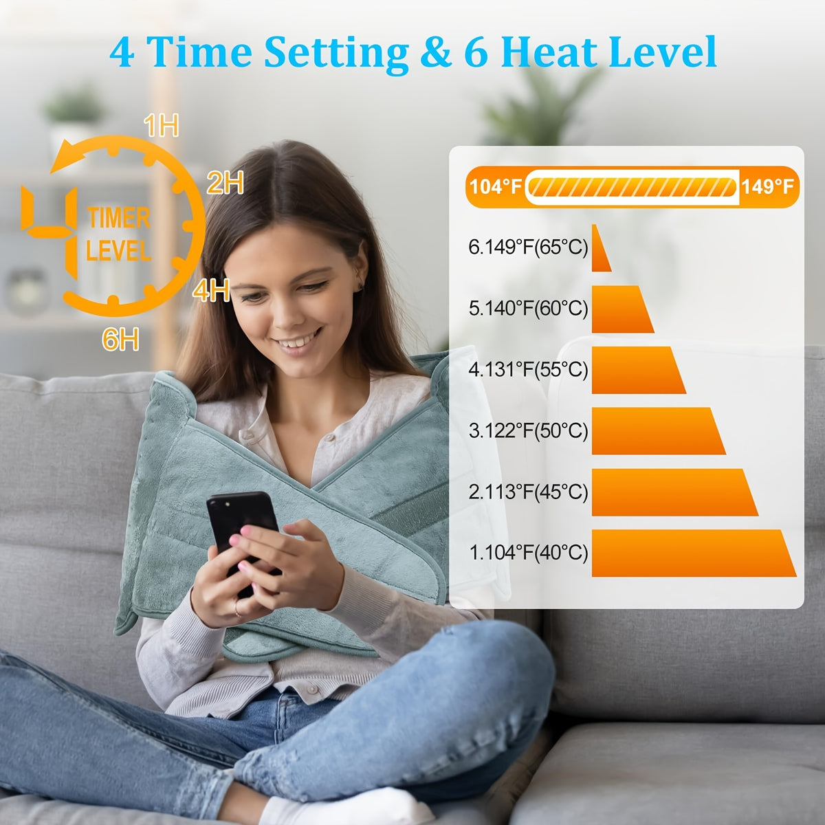 Electric Heating Belt for Men and Women, 12 x 24 Inch Washable Waist Wrap with 6 Heat Settings, 4 Auto Shutoff Timers and Adjustable Fit