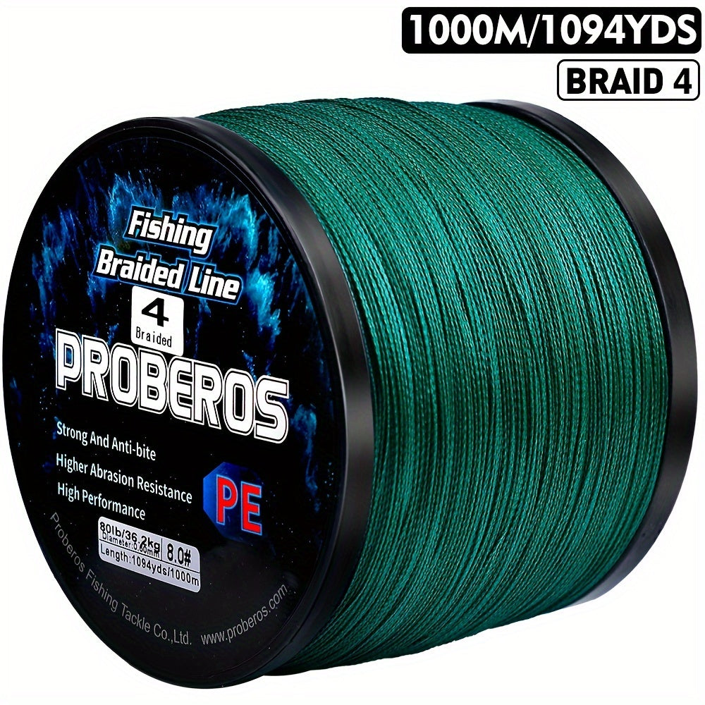 1094-Yard Braided Fishing Line with 4-Strand Construction, Abrasion Resistance and Listed Zero Stretch, 6–80 lb Test in Gray, Green and Camouflage Options