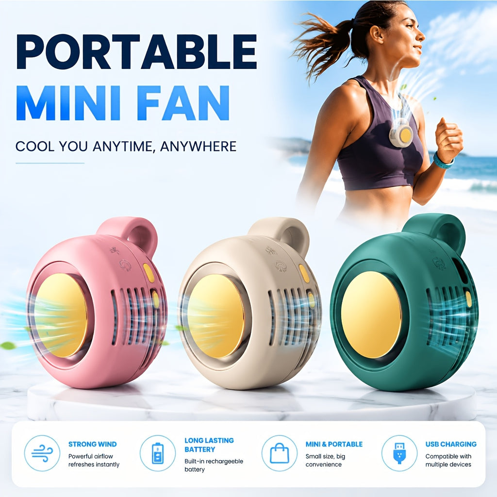 Bladeless Mini Clip Fan, Rechargeable Rotating Personal Fan for Hands-Free Travel and Outdoor Use, White Pink Green in 1–3 Piece Options