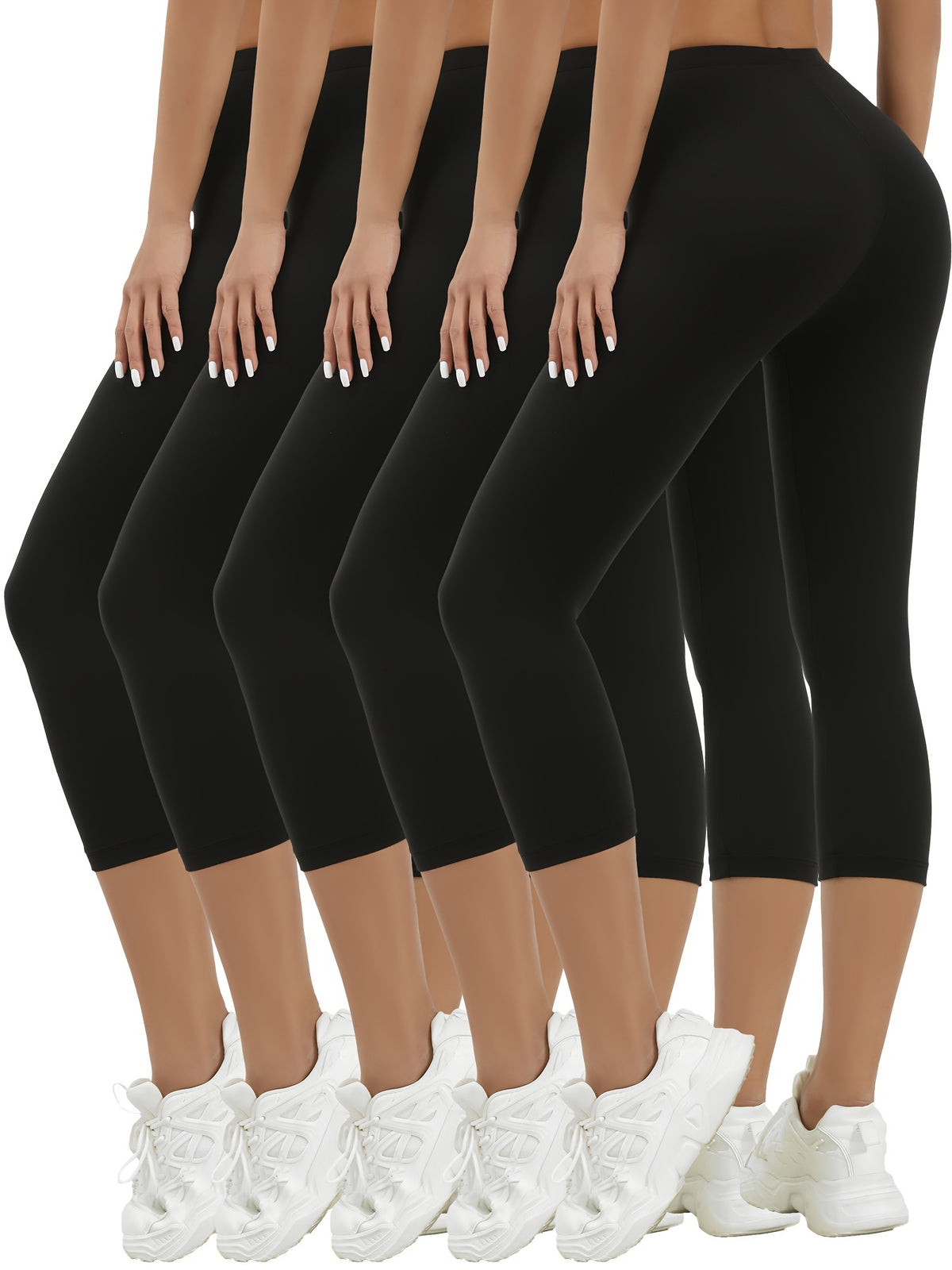 Women's Stretch Capri Leggings, 5-Pack Color Sets