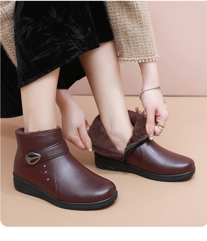 Women's Fleece-Lined Short Winter Boots with Soft Soles, Warm Everyday Footwear for Mature Women in Red, Dark Brown or Black, US Sizes 5-8