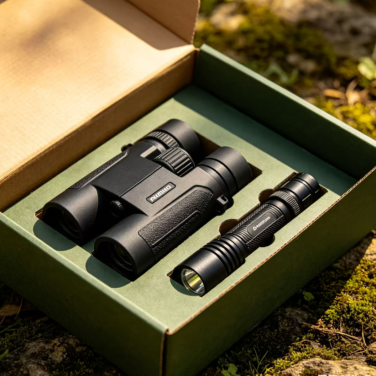 Binoculars and Flashlight Set with Compact Optical Glass Binoculars and Strap for Hiking, Camping, Sightseeing, Concerts and Outdoor Exploration