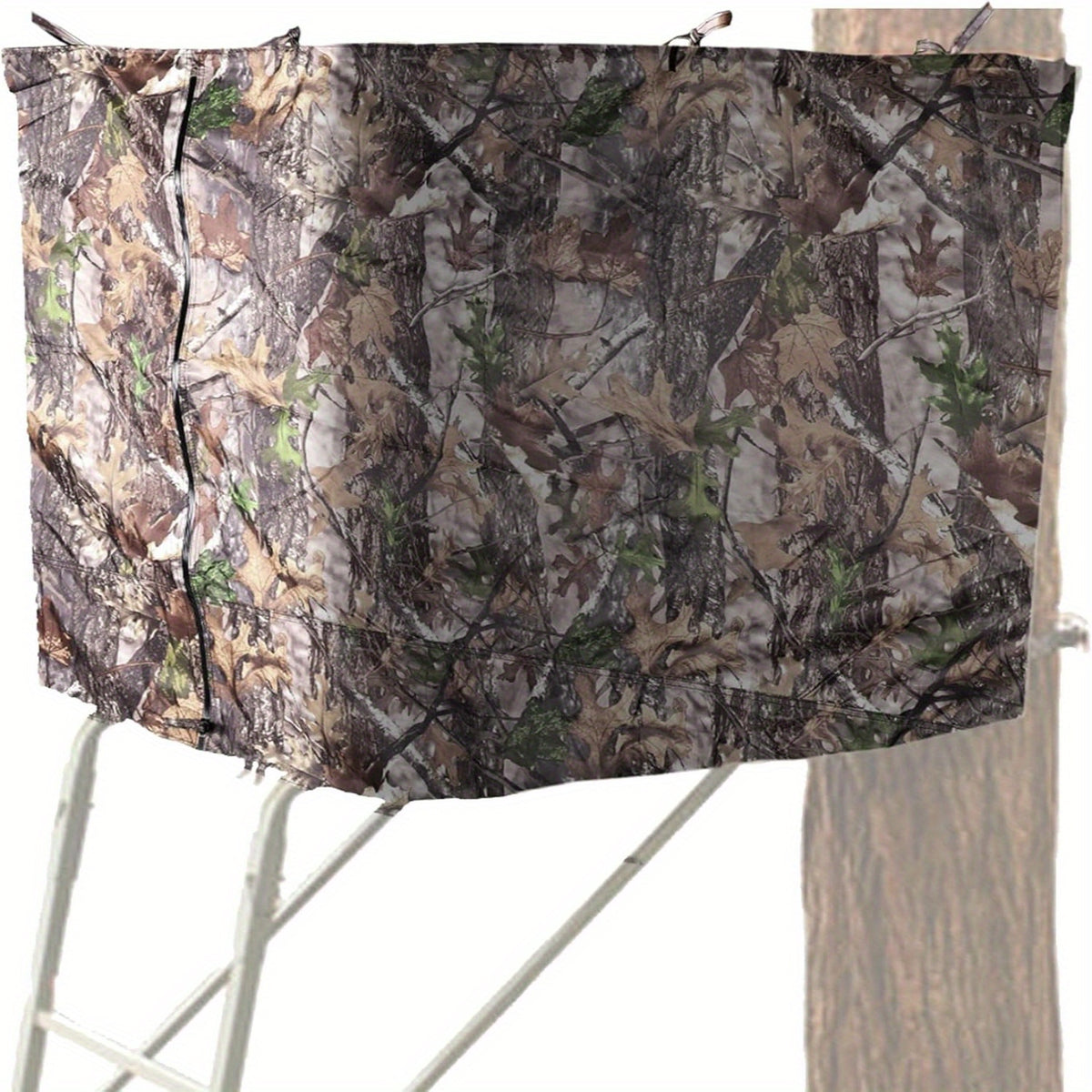 Treestand Camo Blind Cover with Zipper, Woodland Camouflage Hunting Screen for Deer and Turkey Setups, Cover Only with Frame Not Included