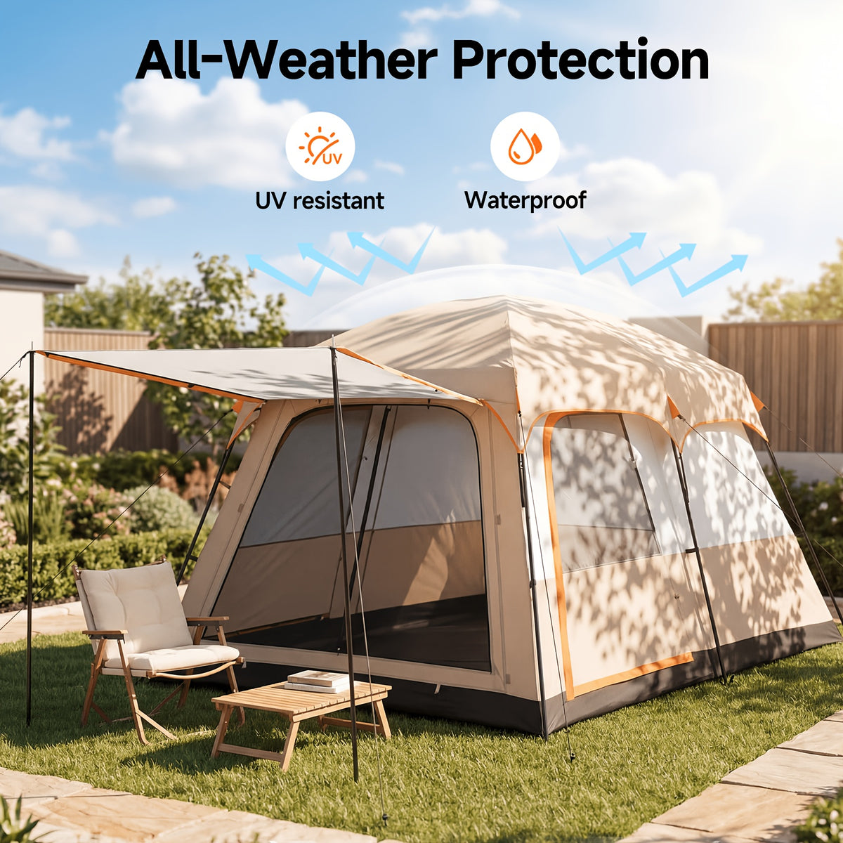 4–6 Person Camping Tent in Quicksand Golden, Portable Outdoor Shelter with Listed Sunshade and Mosquito Protection for Family and Group Campsite Trips