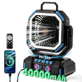 40000mAh Rechargeable Camping Fan with Remote Control, 4 Speeds, Adjustable LED Lights, Timer and Tent Hook for Standing or Hanging Outdoor Use