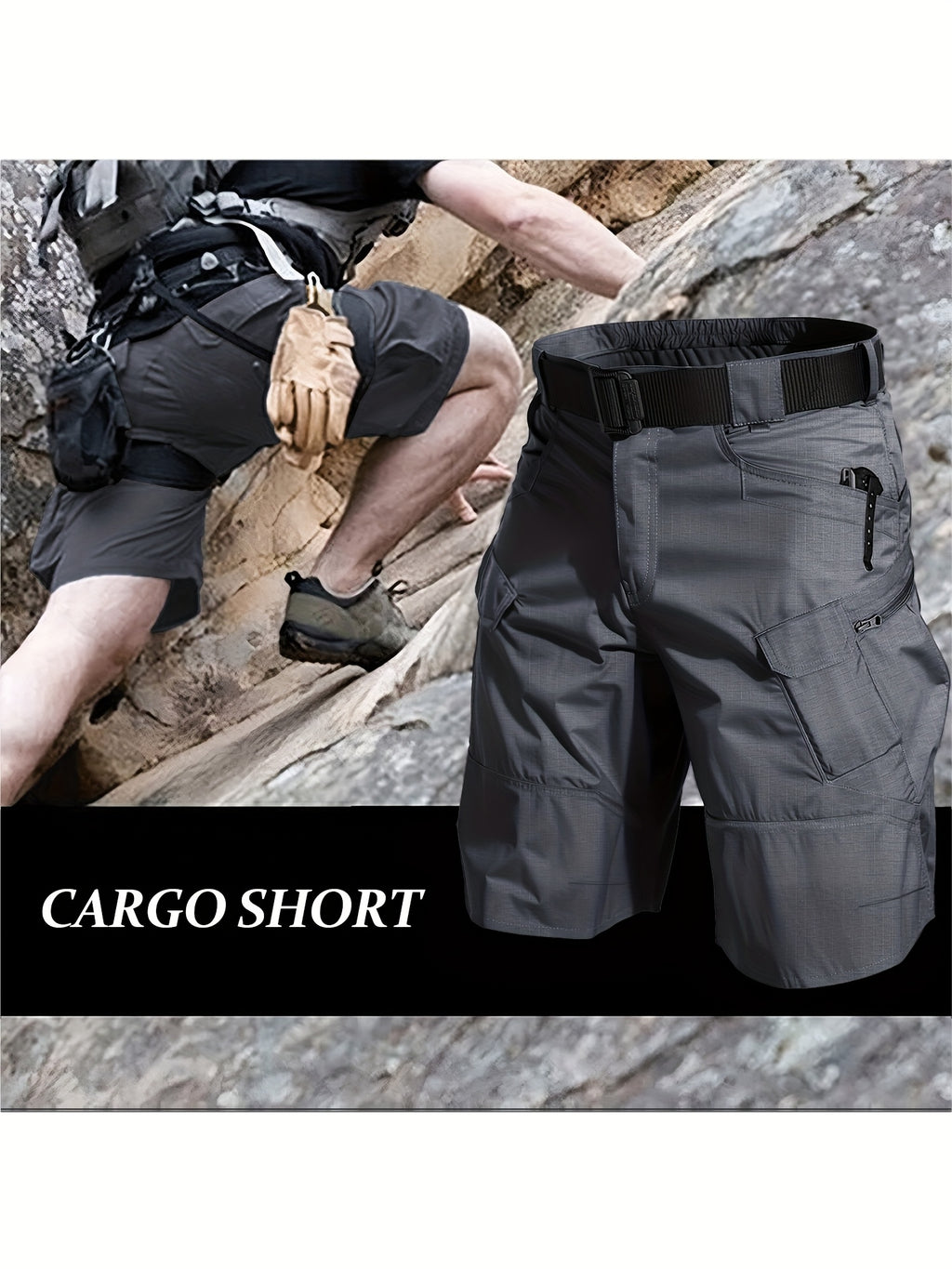 Multi-Pocket Cargo Shorts for Men, Breathable Quick-Dry Tactical-Style Work Shorts in Black, Khaki, Grey or Fern Green for Everyday Outdoor Wear