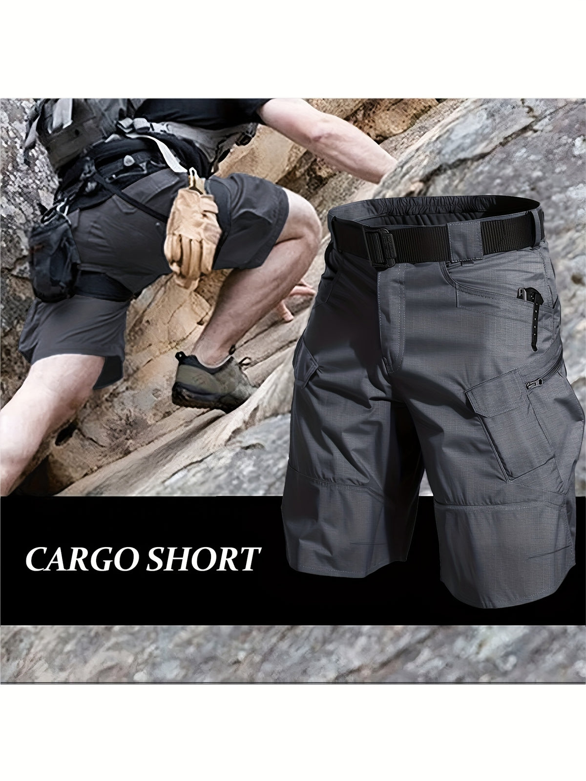 Multi-Pocket Cargo Shorts for Men, Breathable Quick-Dry Tactical-Style Work Shorts in Black, Khaki, Grey or Fern Green for Everyday Outdoor Wear