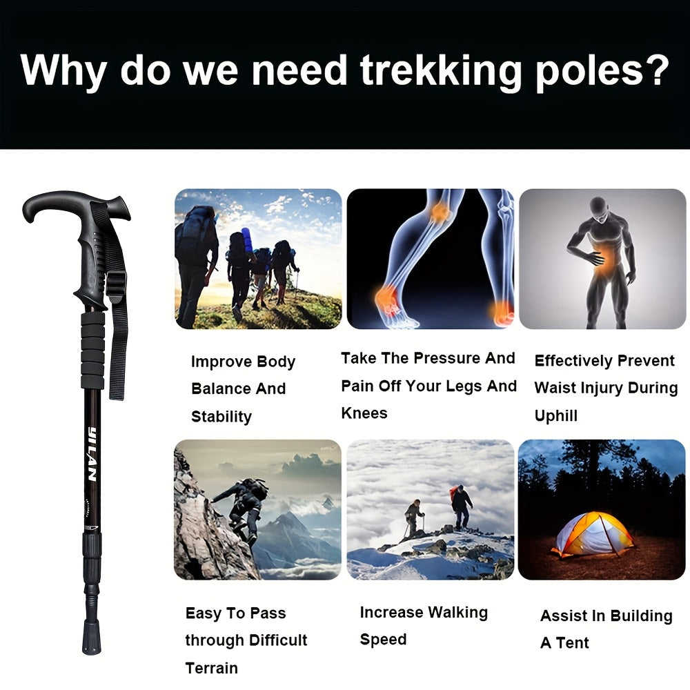 Adjustable Trekking Pole, Single 3-Section Aluminum Alloy Hiking Stick with Shock Absorption for Trails and Mountain Walks, Five Color Options