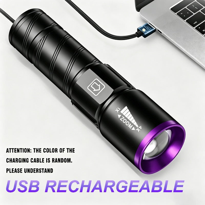 395nm UV Blacklight Flashlight with Adjustable Zoom, USB Rechargeable Aluminum Body and 3 Modes for Fluorescent Stain and Mineral Inspection