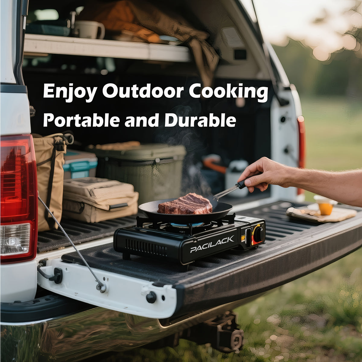 Camping Stove Set with Windshield and Carrying Case, Portable Outdoor Cooking Equipment in Black or Red for Campsite Meals and Picnic Setups