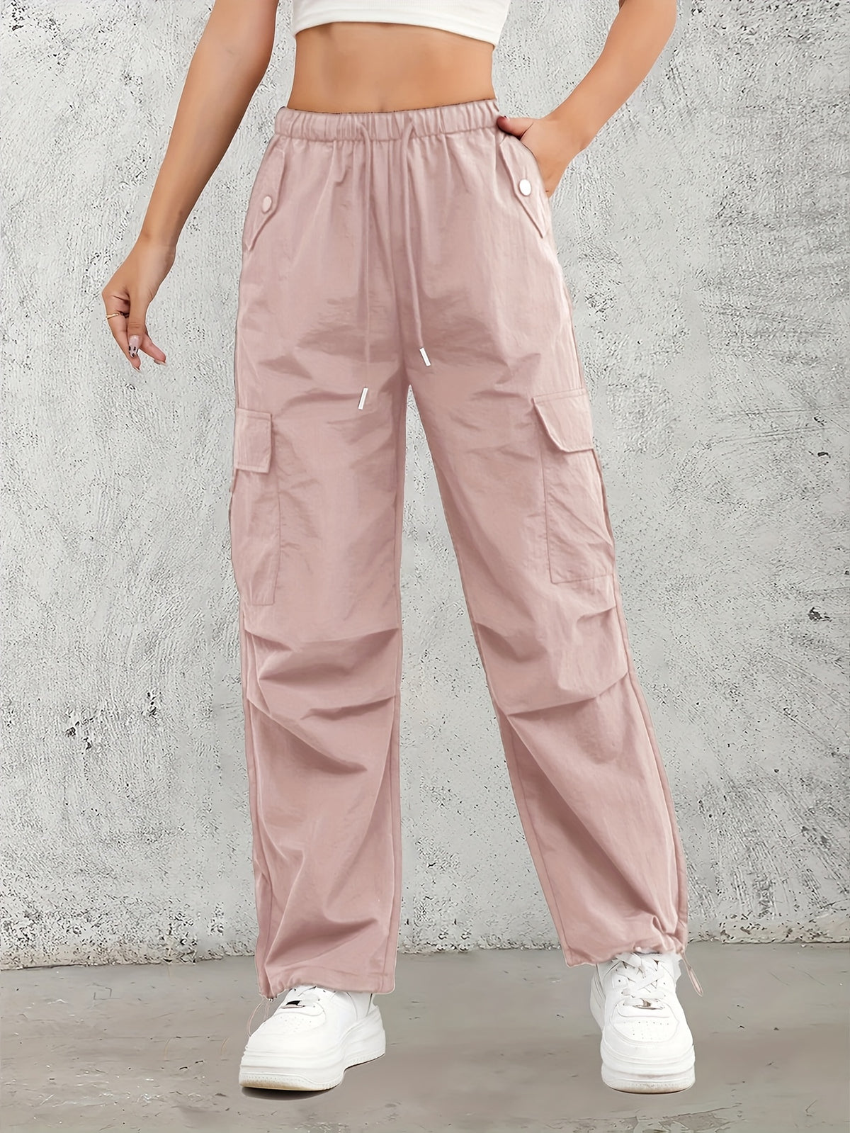 High-Waisted Work Pants for Women 3-Pack with Elastic Drawstring Waist and Multiple Pockets, Lightweight Breathable Casual Trousers in Color Sets, S–XXL