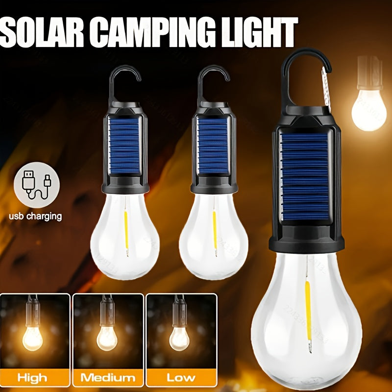 2-Pack Solar and USB Rechargeable LED Camping Lanterns with Hooks