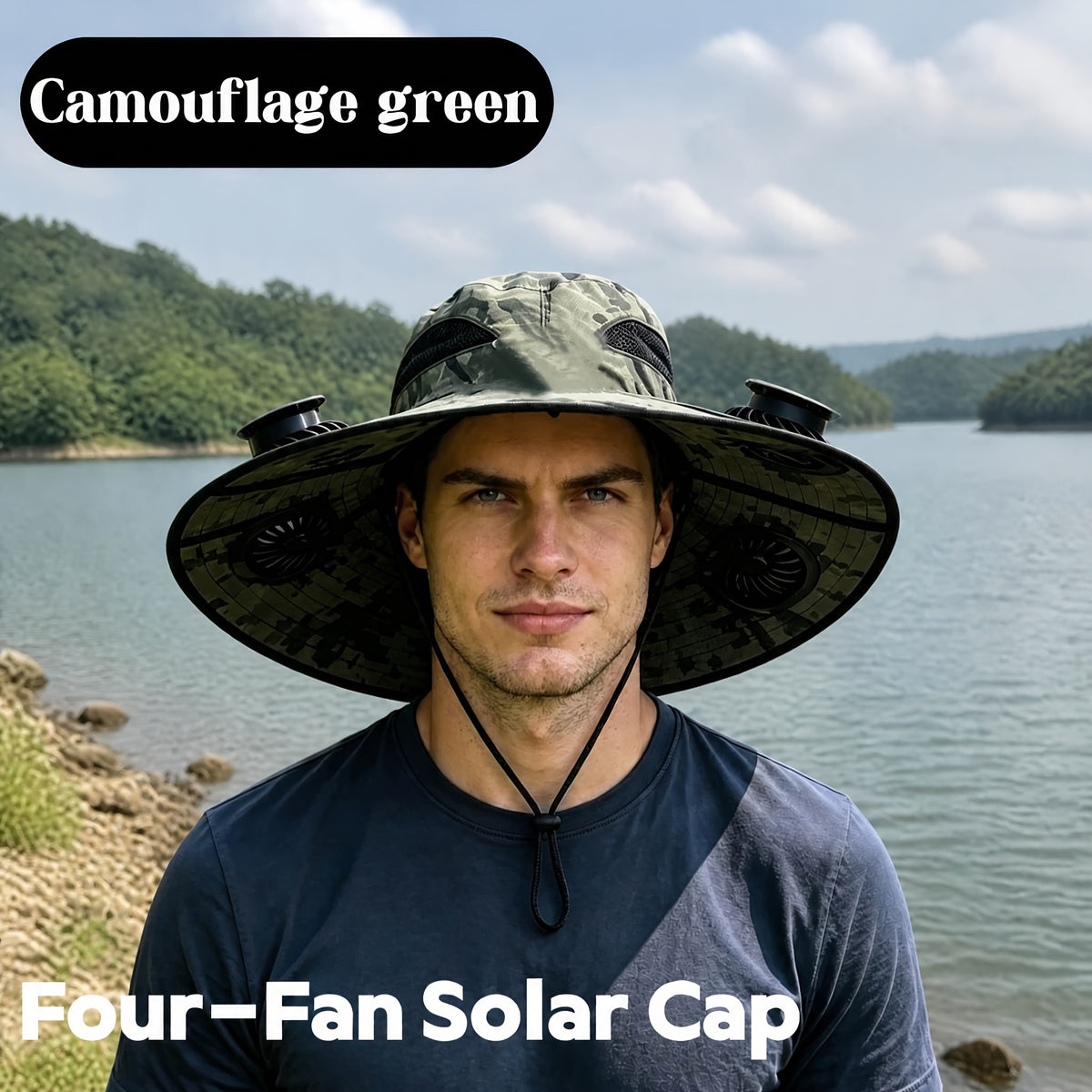 4-Fan Solar Powered Sun Hat with Wide Brim, USB Charging and 3 Adjustable Speeds for Fishing, Hiking and Summer Outdoor Activities