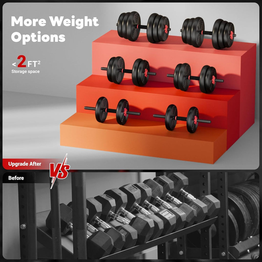 4-in-1 Dumbbell Set with Adjustable Weights, Barbell, Kettlebell and Push-Up Stand Modes, 20 lb or 44 lb Options for Home Gym Strength Training