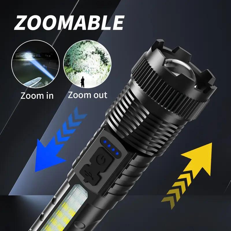 3-Pack Rechargeable LED Flashlights with Six Modes, Zoomable Beam, Clip and USB Charging Cable for Portable Outdoor and Home Lighting
