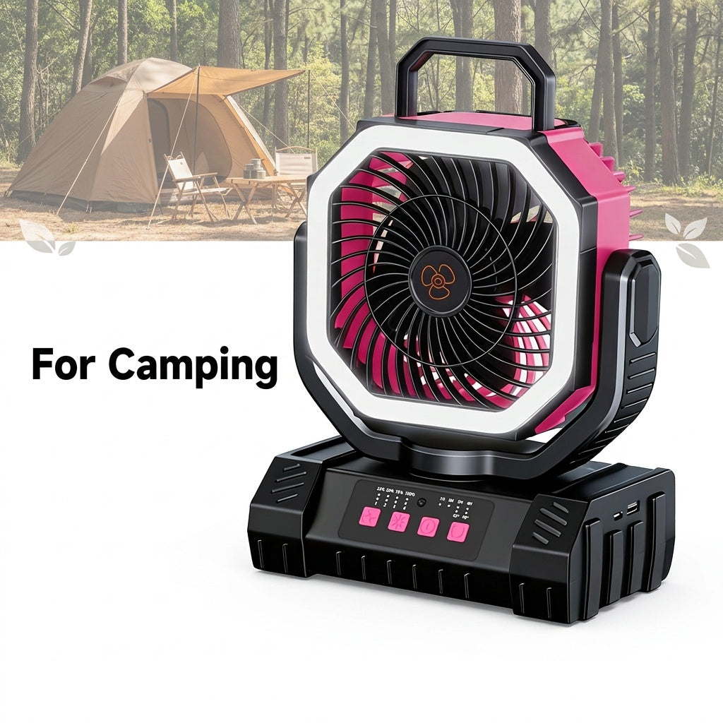 3-in-1 Camping Fan with Dimmable LED Tent Light and 20000mAh Power Bank, Four-Speed Portable Fan with 360-Degree Adjustment for Campsite and Backyard Use