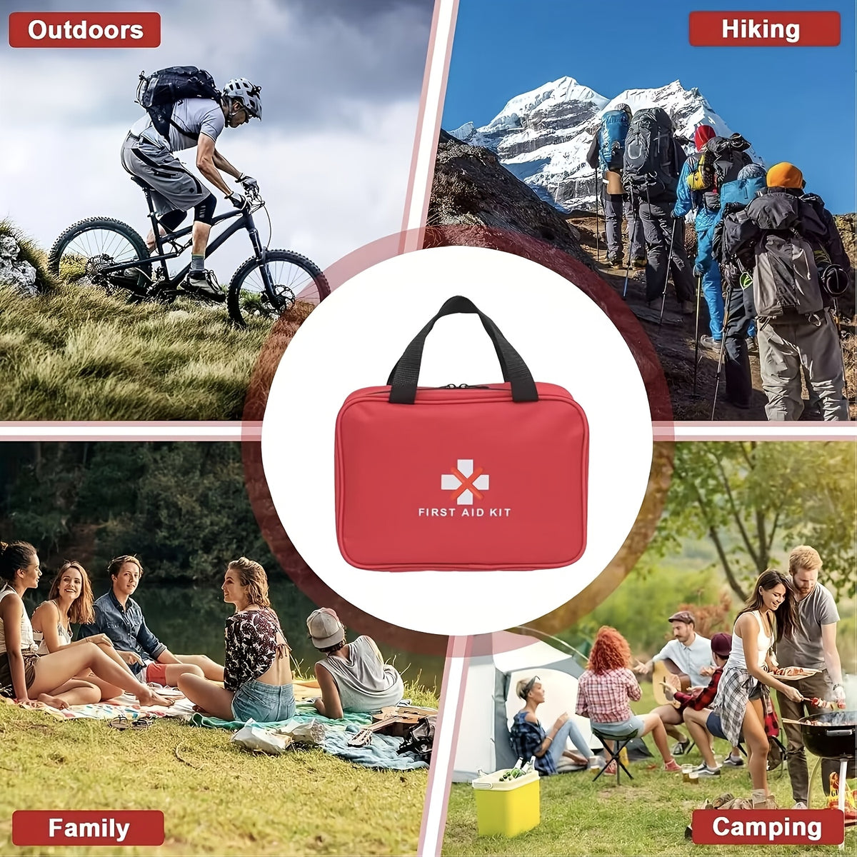 152-Piece Emergency Survival Kit with Scissors, Pliers and Basic First Aid Supplies, Red Portable Multifunctional Tool Set for Outdoor Preparedness