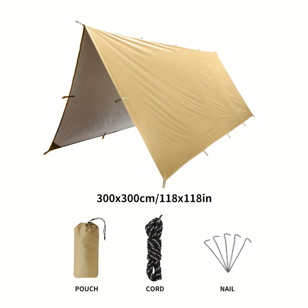 Camping Sunshade Tarp with 6 or 19 Attachment Points, Outdoor Shade Cloth in 300 x 300 cm or 300 x 400 cm Options for Flexible Campsite Setups