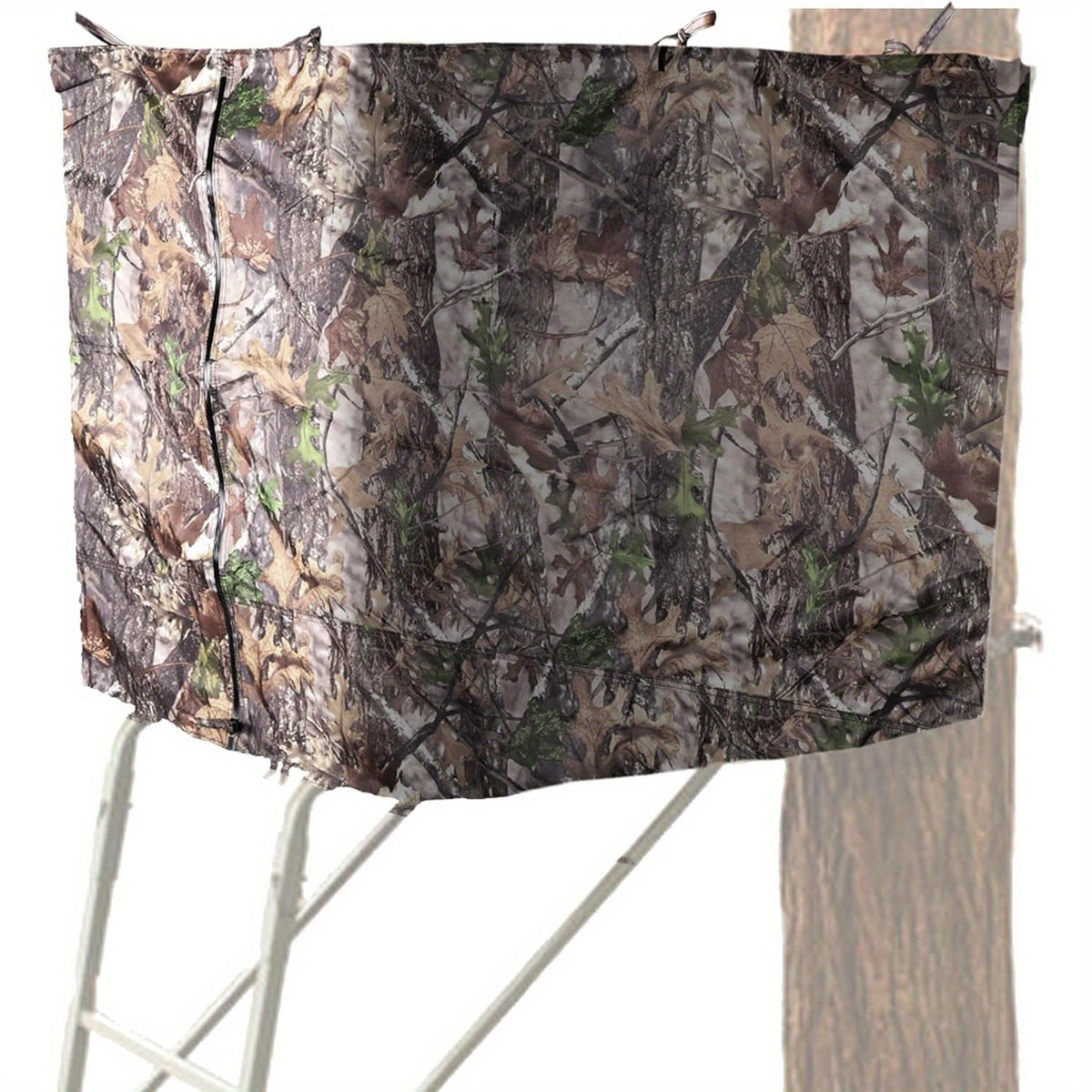 Treestand Camo Blind Cover with Zipper, Woodland Camouflage Hunting Screen for Deer and Turkey Setups, Cover Only with Frame Not Included