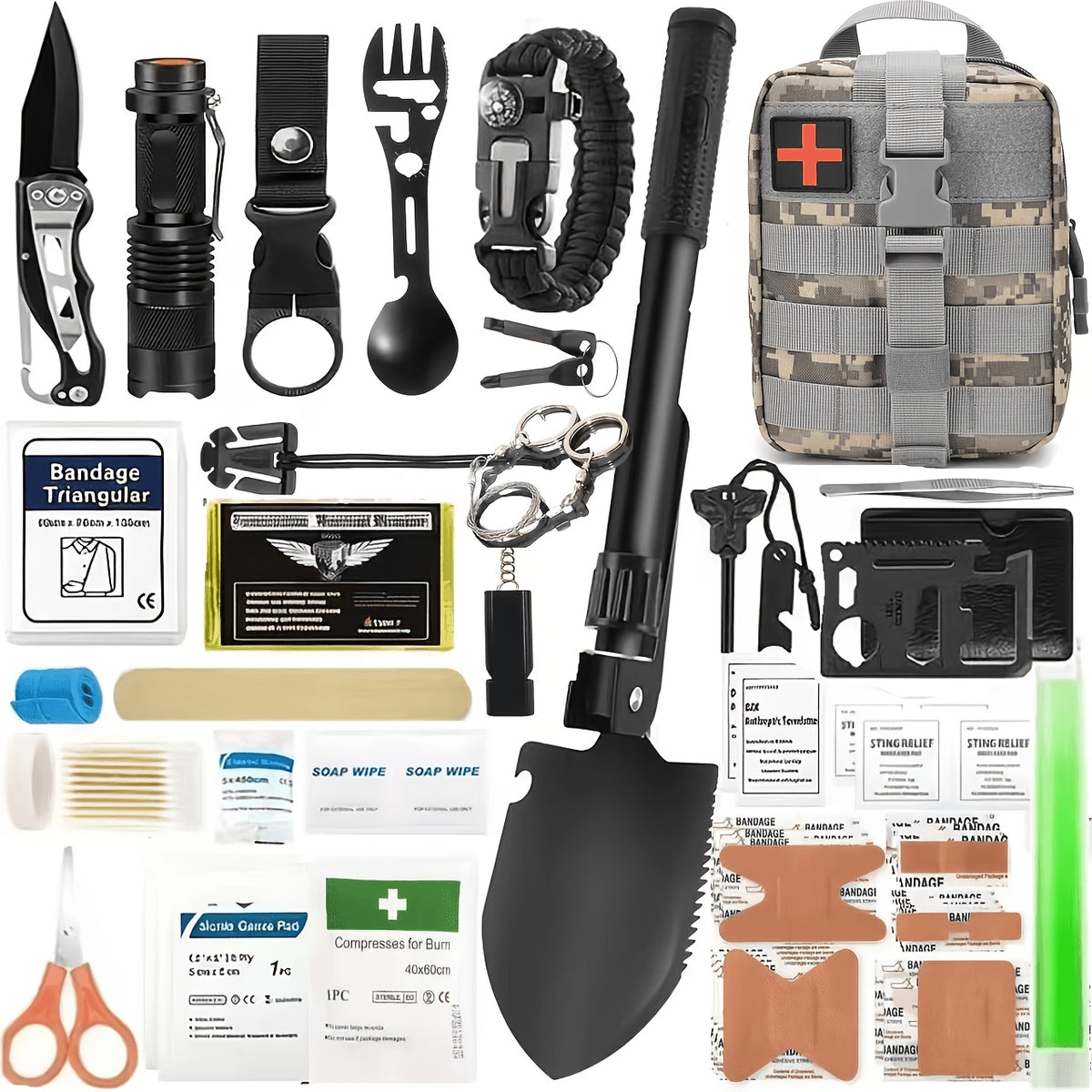 217-Piece Survival Kit with First Aid Supplies and Tools in MOLLE Storage Bag, Emergency Preparedness Set for Home and Outdoor Use