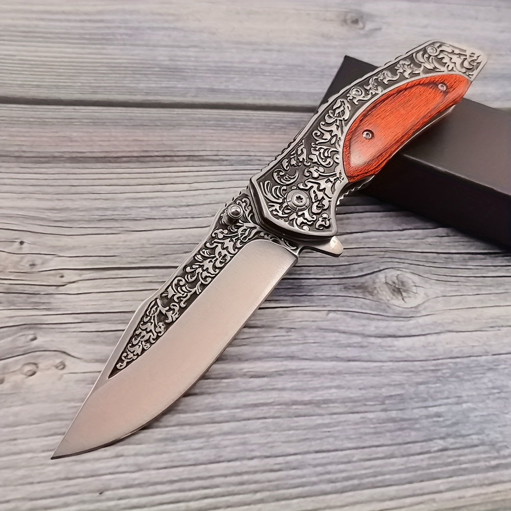 4Cr13 Folding Pocket Knife for Hunting and Camping, Carved Outdoor Utility Blade with Wood-Handle Option for Hiking and Fishing Gear