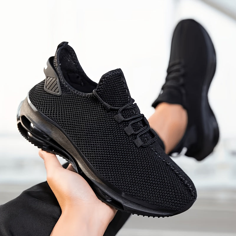 Men's Air Cushion Sneakers, Lightweight Breathable Knit Sports Shoes for Daily Walking, Running and Fitness in White, Black, Red or Khaki