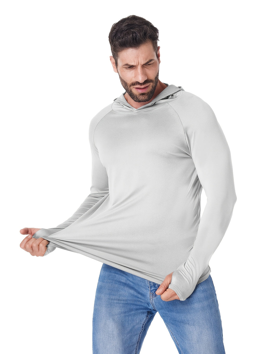Lightweight Hooded Shirts for Men, 5-Piece Long Sleeve Athletic Top Set in Three Mixed-Color Options for Outdoor and Casual Wear, Sizes S to XXL