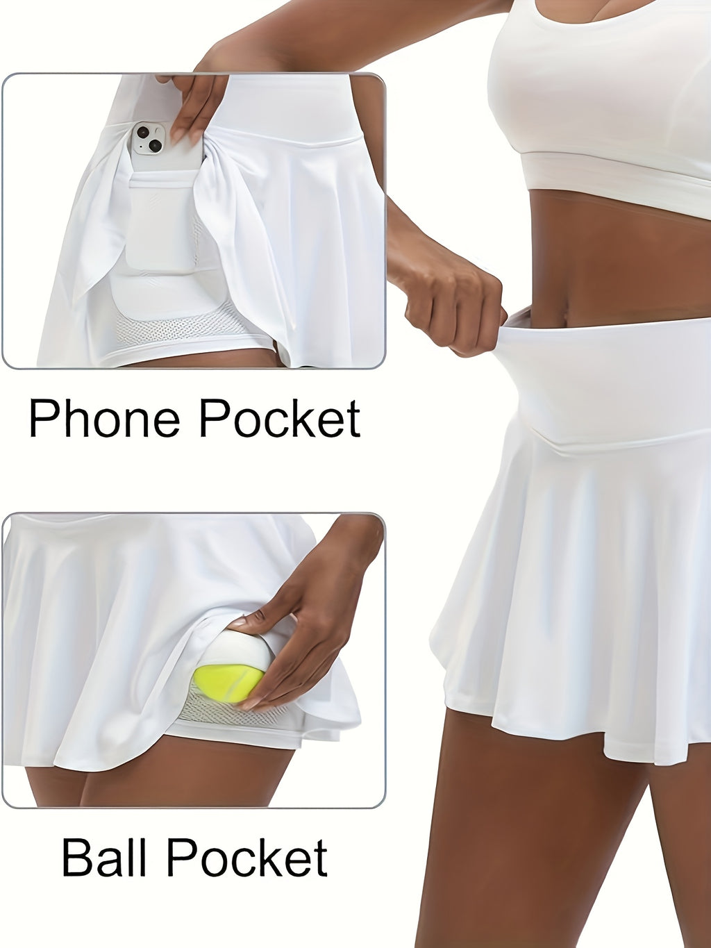 14-Inch Pleated Tennis Skorts for Women, 3-Piece High-Waist Stretch Set with Built-In Shorts, Two Inner Pockets and Side Tie Detail, S–XXL