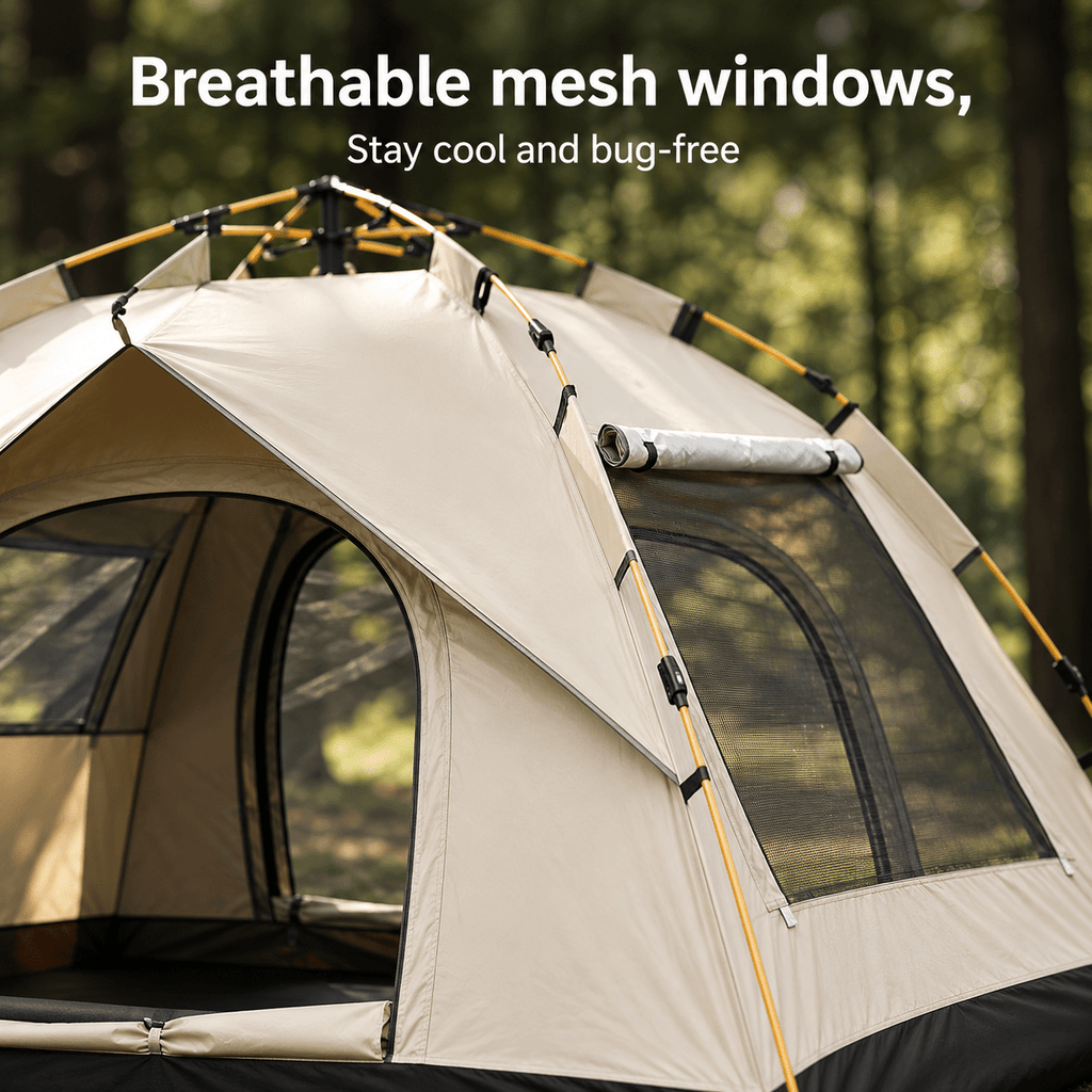 3–4 Person Instant Camping Tent with Two Doors, Quick-Setup Outdoor Shelter in Two-Window or No-Window Models, 82.68 x 61 x 50 in