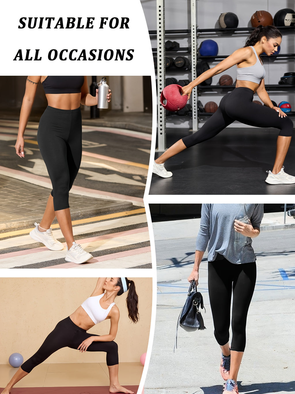 Women's Stretch Capri Leggings, 5-Pack Color Sets