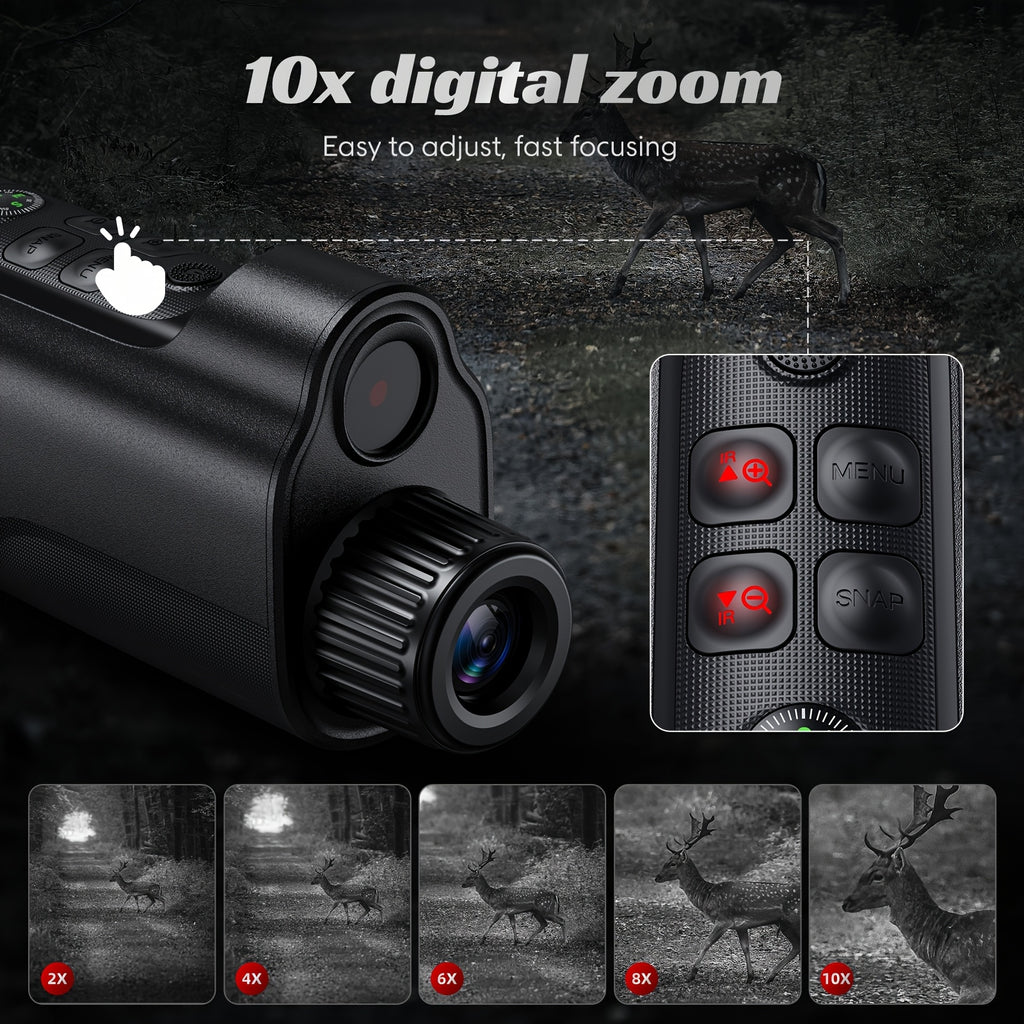 1080P Night Vision Monocular with 2-Inch Screen, 10X Digital Zoom, 5W Infrared and 2700mAh Rechargeable Battery for Hunting and Wildlife Observation