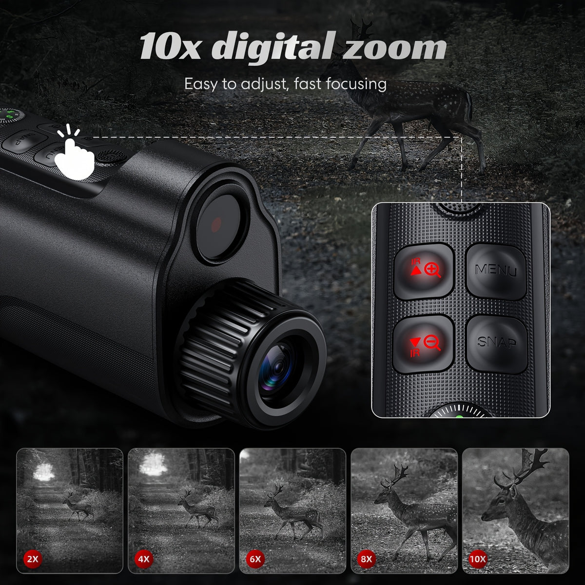 1080P Night Vision Monocular with 2-Inch Screen, 10X Digital Zoom, 5W Infrared and 2700mAh Rechargeable Battery for Hunting and Wildlife Observation