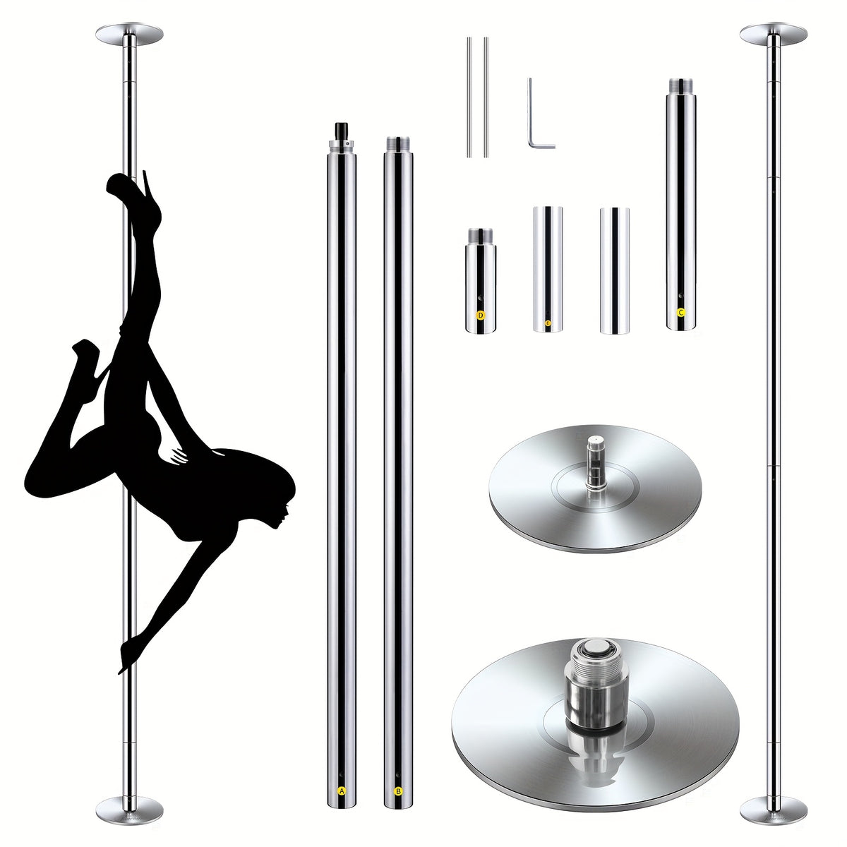 45mm Dance Pole with Spinning and Static Modes, Height-Adjustable Removable Portable Design for Home Practice, Studio and Club Settings