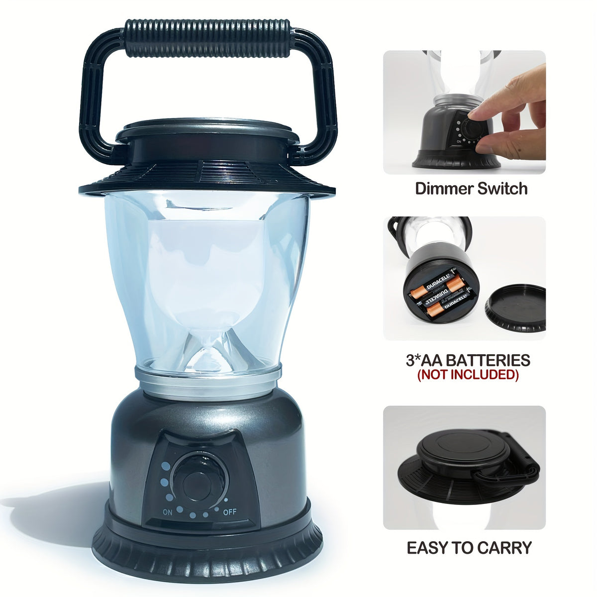 Dimmable COB LED Lanterns 4-Pack, Battery-Powered Portable Lights in Grey or Red for Hiking, Repairs and Power Outages, Batteries Not Included