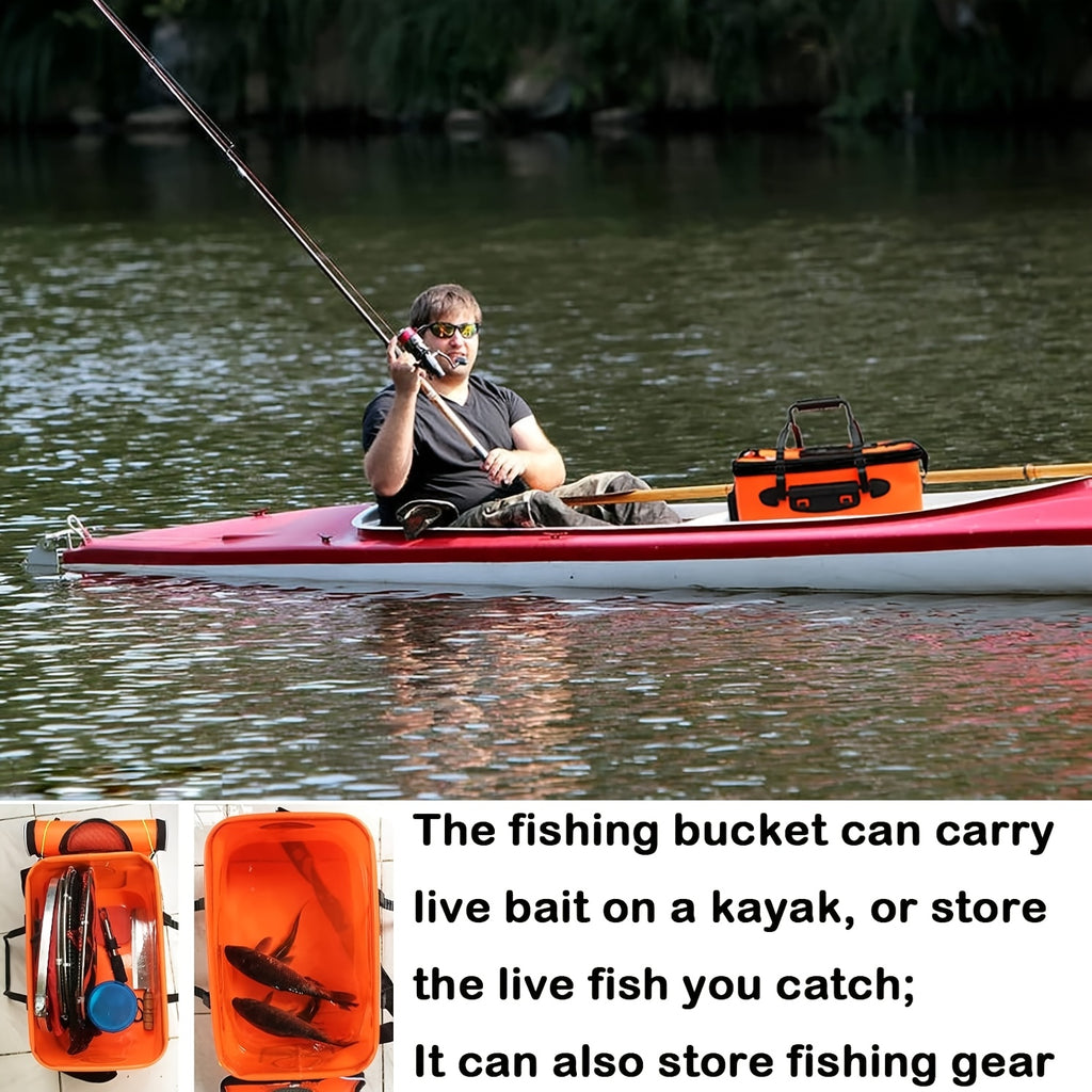 25L Foldable Fishing Bucket in EVA, Live Bait and Fish Container for Outdoor Angling with Blue Translucent, Orange and Blue Options