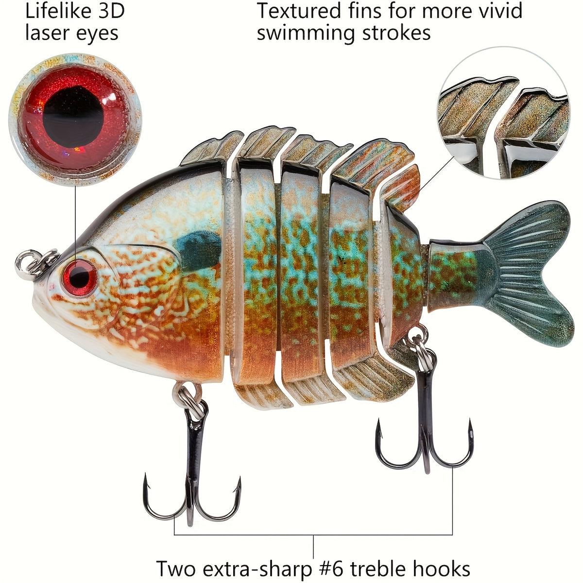 4-Pack Multi-Joint Panfish Fishing Lures with Treble Hooks