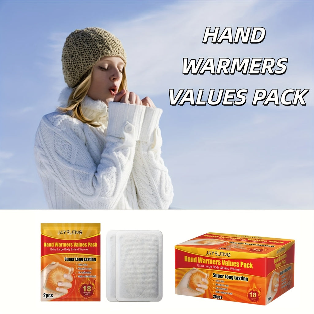 Odorless Hand Warmers 20-Pack with Listed 10-Hour Warmth, Portable Breathable Warmers for Winter Travel and Cold-Weather Outdoor Activities
