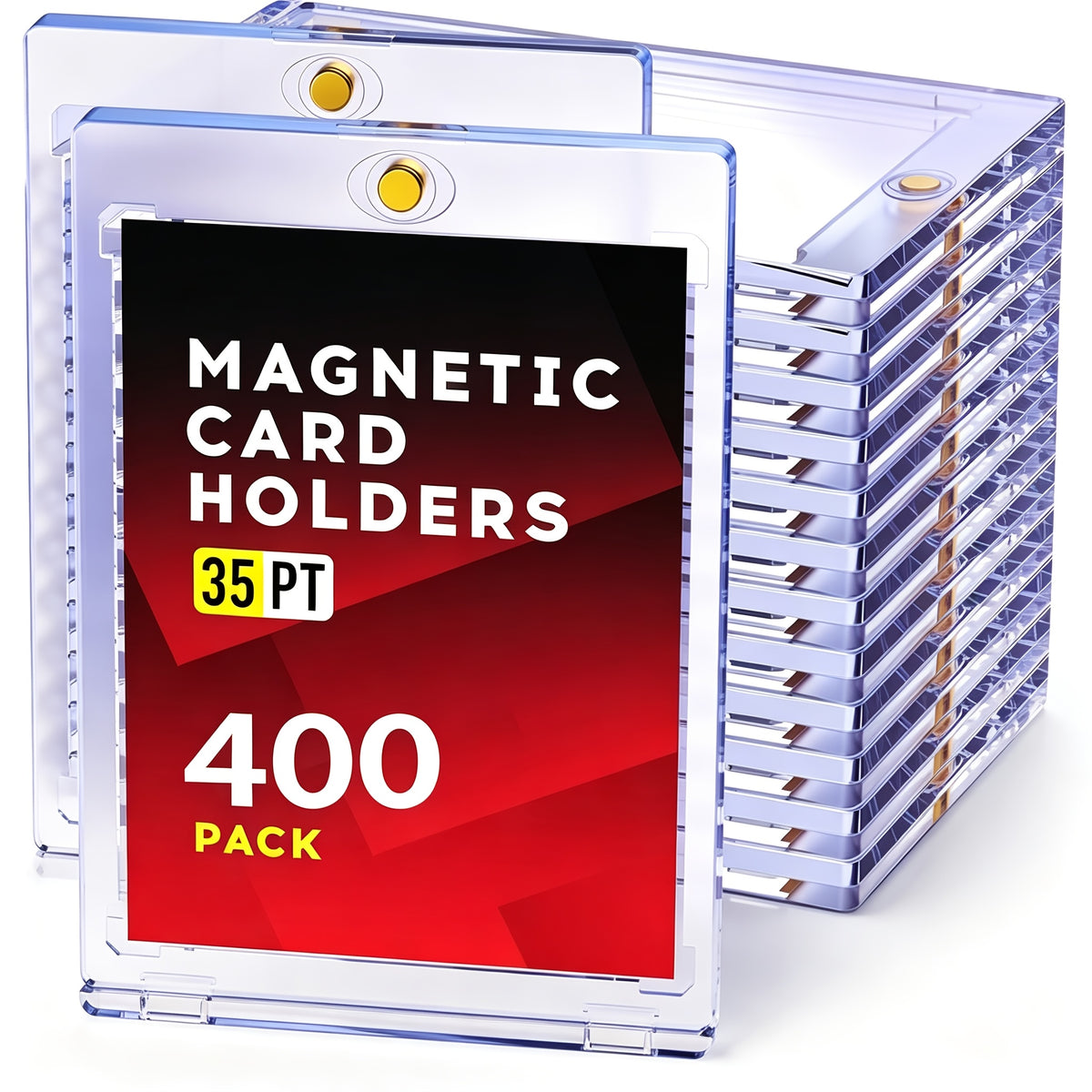35pt Magnetic Card Holders with Ultra-Thin Hard Plastic Design, Single-Touch Cases for Baseball, Football and Trading Cards, 25 to 400 Pack Options