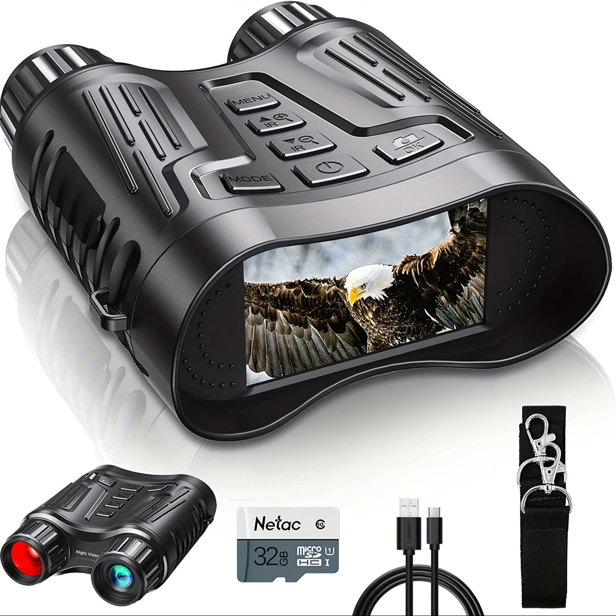 4K Digital Night Vision Goggles with 3.2-Inch Screen, 8X Digital Zoom and 64GB Memory Card for Adult Camping, Hunting and Outdoor Photo Video Capture