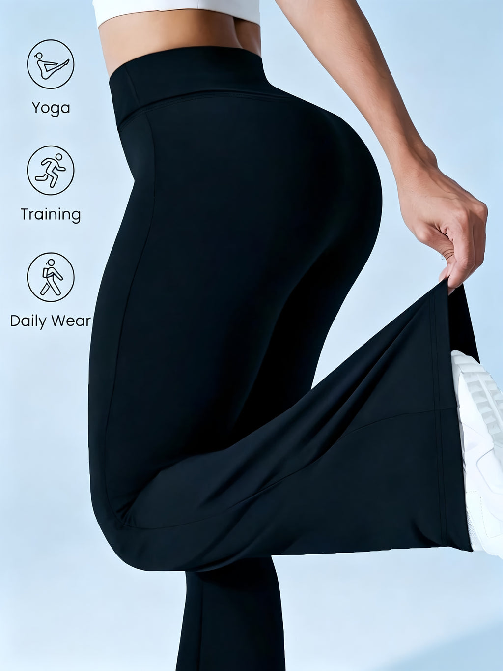 Crossover Flare Yoga Pants with Pockets for Women, Black High-Waisted V-Waist Soft Stretch Workout Trousers for Casual Wear and Lounging, S-XXL