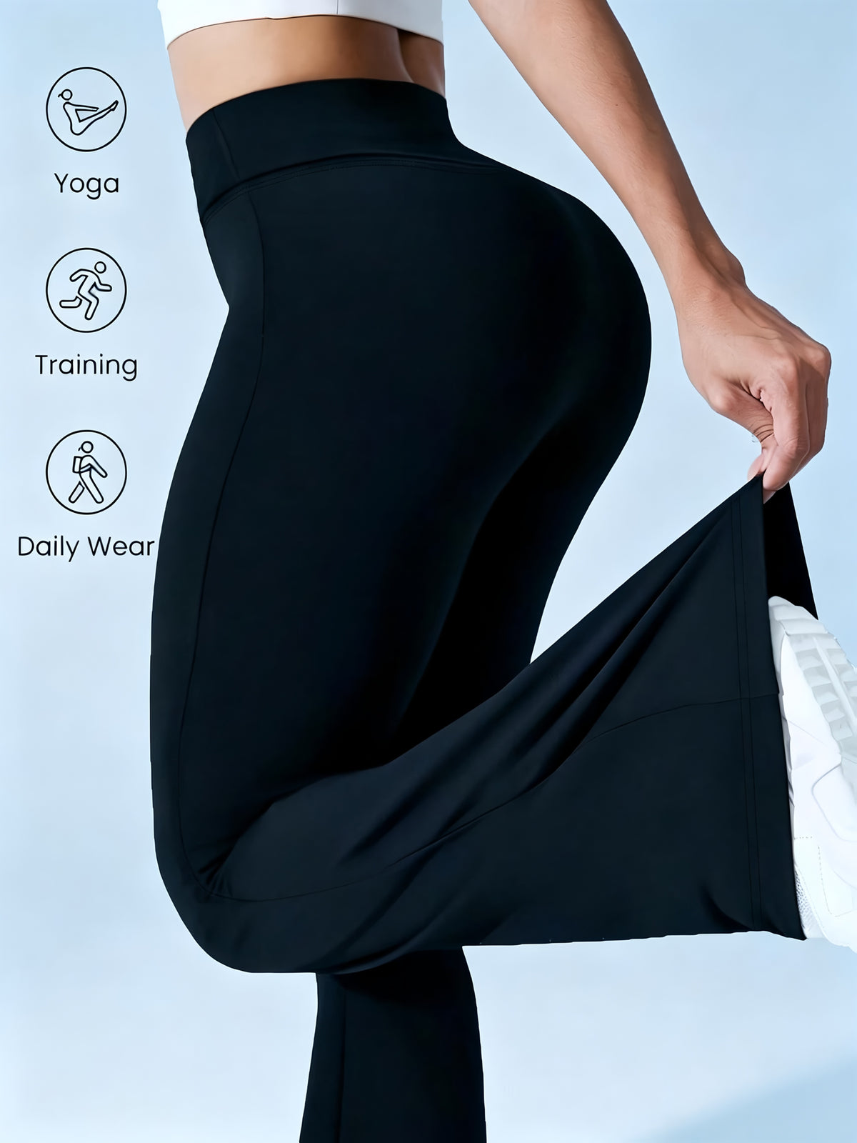 Crossover Flare Yoga Pants with Pockets for Women, Black High-Waisted V-Waist Soft Stretch Workout Trousers for Casual Wear and Lounging, S-XXL