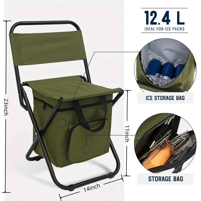Folding Camping Chair with Backrest and Under-Seat Storage Bag, Compact Portable Outdoor Seat for Campsite Breaks in Green, Blue or Black, 1 or 2 Pieces