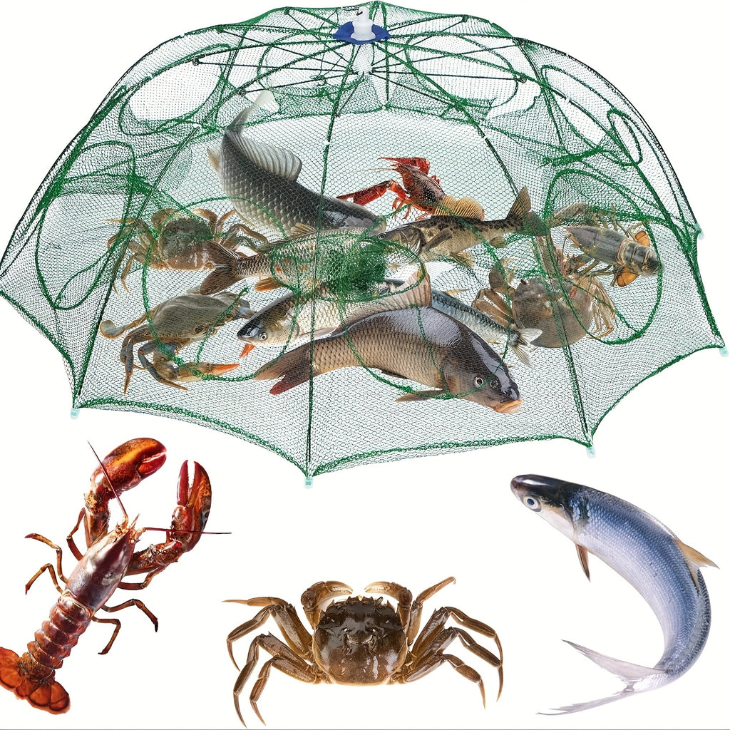 10-Hole Foldable Fishing Trap Net for Crab, Shrimp and Fish, Portable Mesh Catching Gear for Freshwater and Saltwater Anglers, 1 Piece