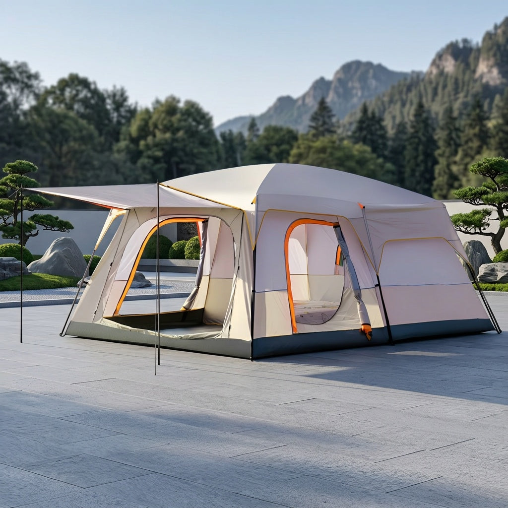 4–6 Person Camping Tent in Quicksand Golden, Portable Outdoor Shelter with Listed Sunshade and Mosquito Protection for Family and Group Campsite Trips